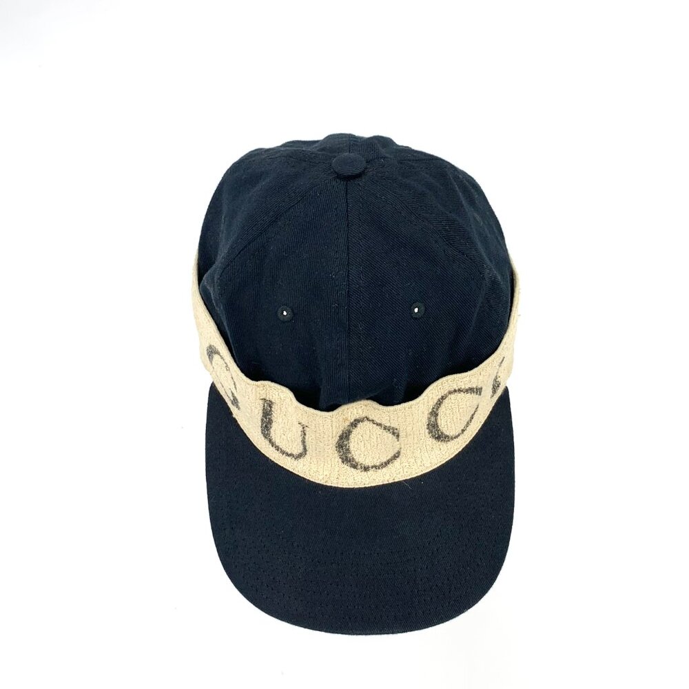 X17104 Gucci black logo cotton cap with brim 7.5cm circumference 60cm XL slight - Picture 5 of 9
